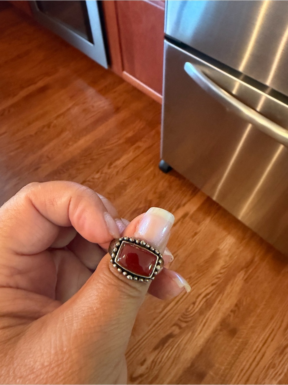 Sterling-Style Red Stone Beaded Ring - Women's Jewelry